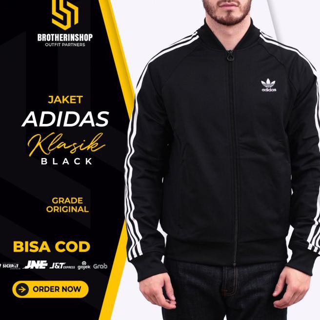 Jaket Track Pria Adidas Klasik Grade Original . Jacket Olahraga Black - M