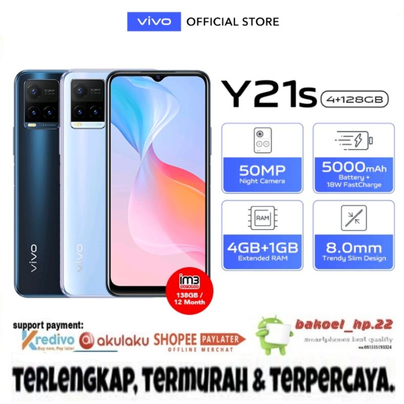hp vivo Y21s - RAM 4GB+1GB Extended, ROM 128GB, 50MP Night Camera, 5000mAh Battery+18W FastCharge