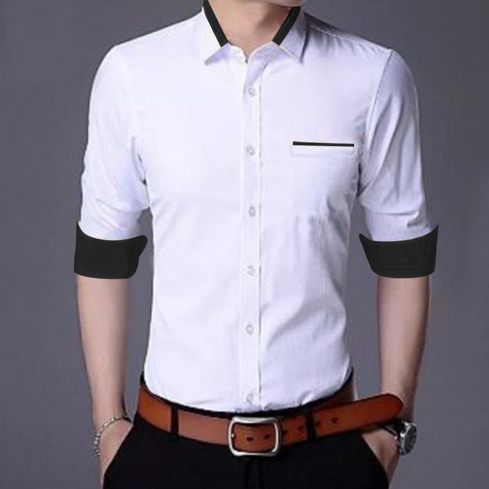 HipNop HILLER KEMEJA PRIA LENGAN PANJANG SLIMFIT ATASAN LENGAN POLOS PAKAIAN COWOK FORMAL KASUAL