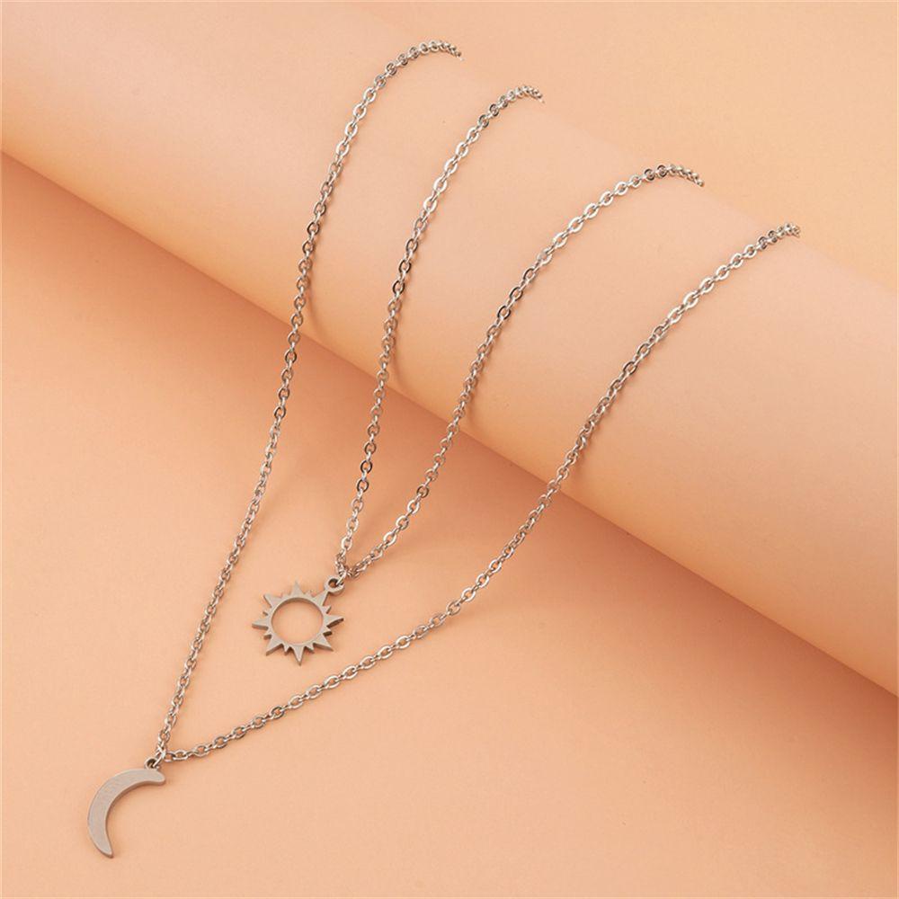 R-flower Moon Sun Necklace Lovers Stainless Steel Wanita Pria Kalung Klavikula