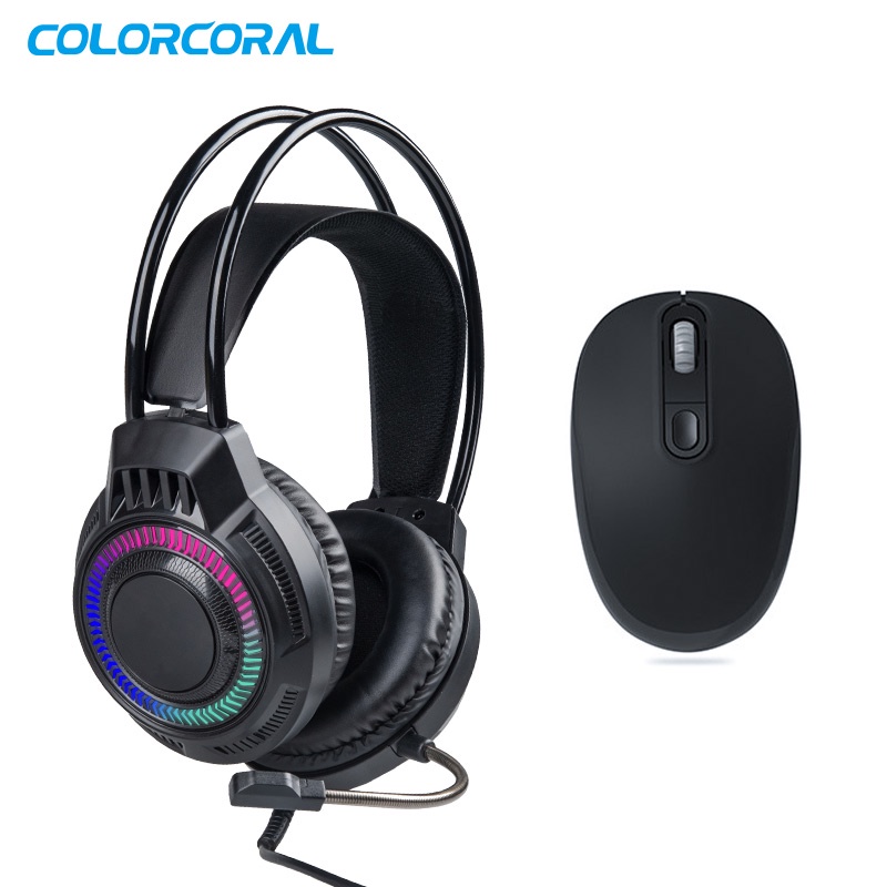 ColorCoral  Mouse Wireless Headphone Set Pink Hitam