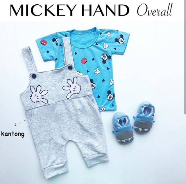 Baju setelan kaos suspander 6-15 bln motif mickey lucu bestseller anak bayi cowok laki murah -mic