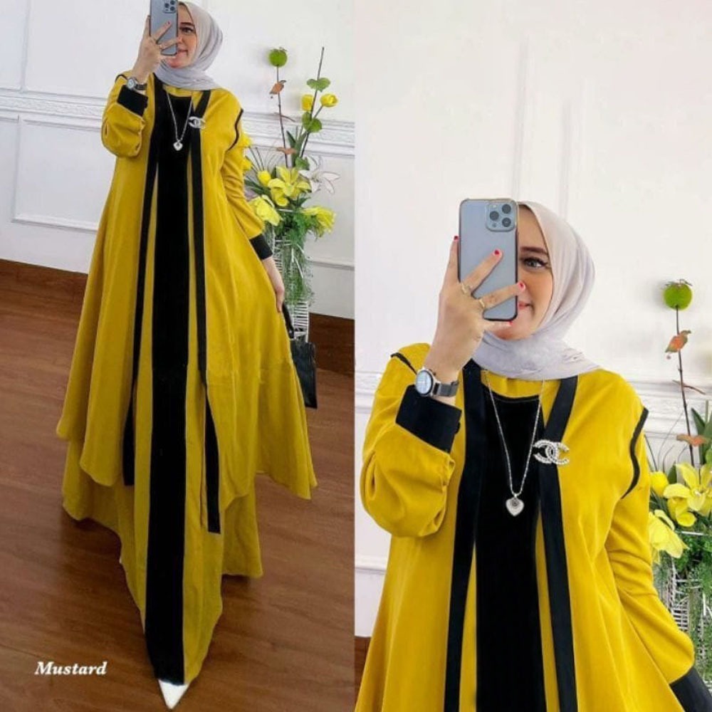 COD - Ranaya Dress 2in1 Gamis Muslim Premium Ceruty Setelan Ld 110 Fit S - XL ( Free Bros ) Kiara Maxy Maxi Gaun Polos Pesta Kondangan Wanita Modern Termurah Terlaris-3