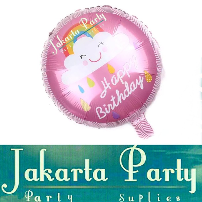 Balon Bulat HBD Rainbow Pink / Balon Foil HBD / Balon Motif HBD