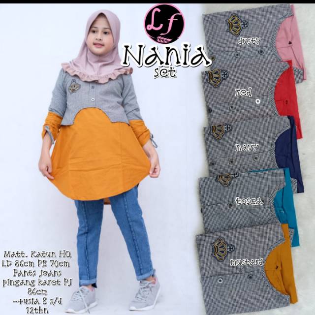 Nania set ; setelan anak cewek katun halus adem