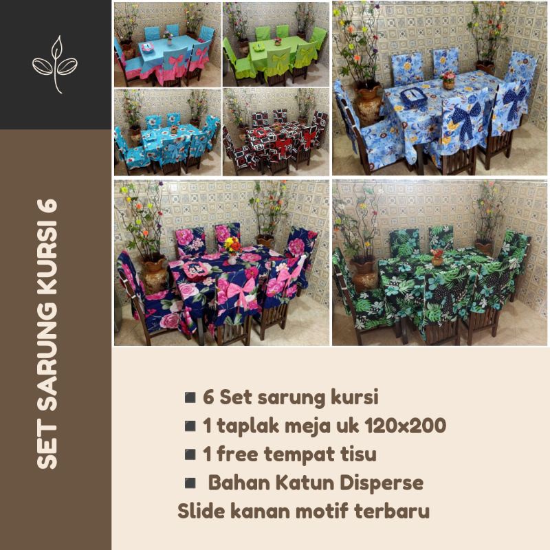 6 Set Sarung Kursi Meja Makan Taplak Meja Makan Set Sarung Meja Makan Cover Kursi Makan / SARUNG KUR