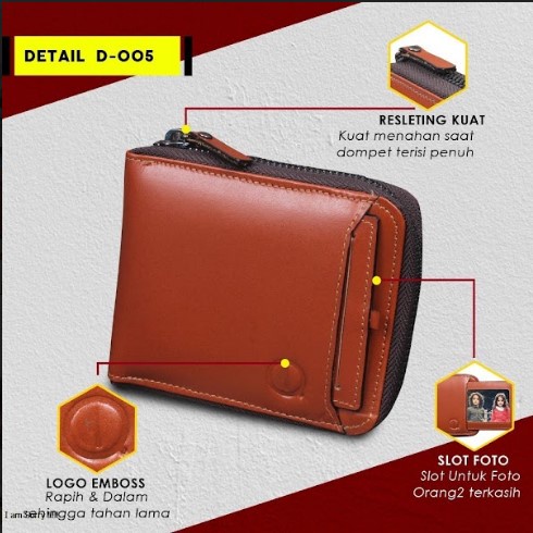 Dompet Kulit Pria Dompet Kartu Pria Lipat Kulit Asli Original Kulit Sapi Asli Resleting Plus Holder Kartu Koin untuk Pria D005 GARANSI ORIGINAL