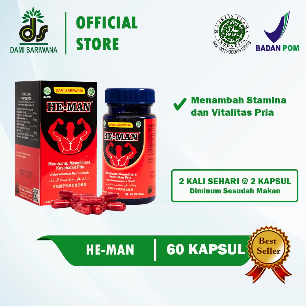 Jual Obat Kuat Herbal Pria He Man 60 Kapsul Jamu Obat Kuat Pria Tahan Lama Di Ranjang Aman 