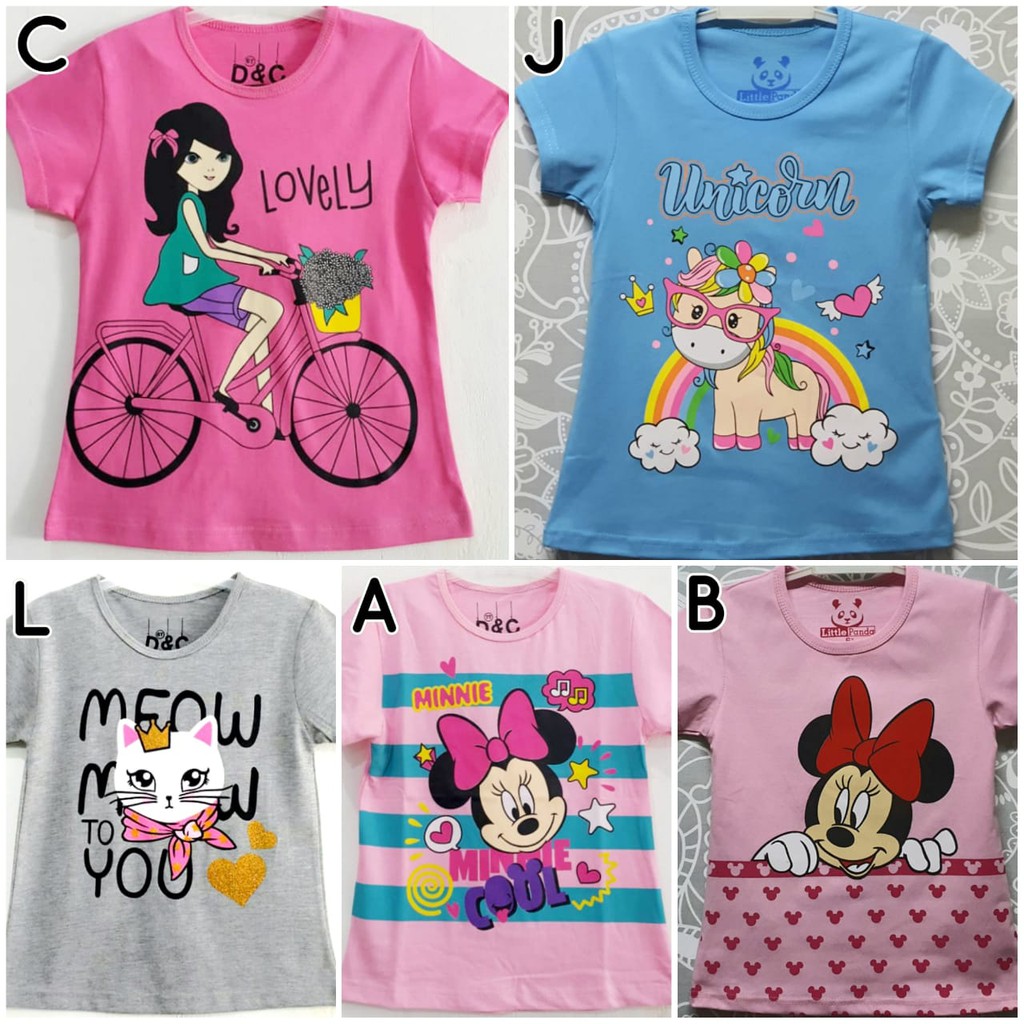  kaos  anak  perempuan  karakter motif girly aneka macam 