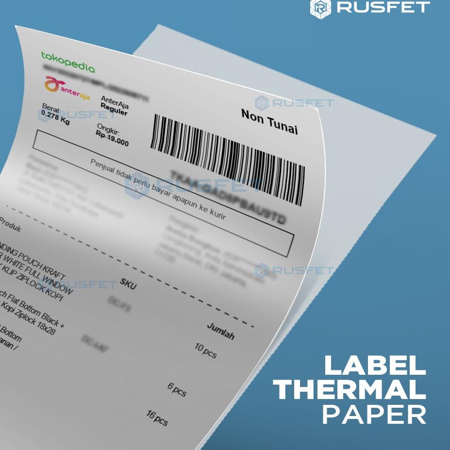 

Serba Istimewa Stiker Label Thermal Paper Resi Barcode 100mm x 150mm A6 Sticker RUSFET TERMURAH
