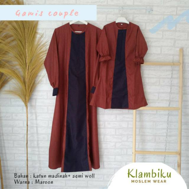 Gamis couple ibu dan anak edisi lebaran katun Madina warna maroon
