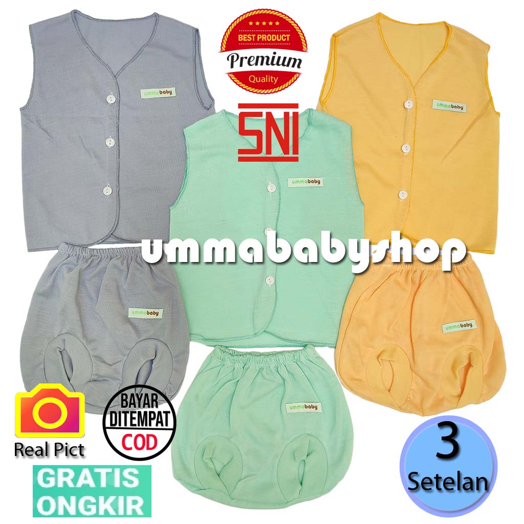 6 pcs / 3 Set Setelan Baju Bayi Baru Lahir Buntung Kutung Katun Halus Lembut SNI Baju Celana Paket Newborn Baby Perlengkapan Bayi Baru  Lahir Gift Kado