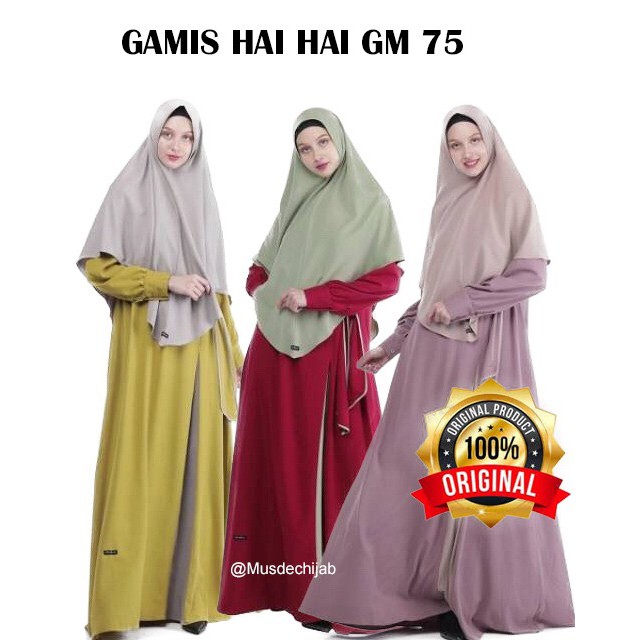 Baju Gamis + Khimar Syar'i HaiHai Premium GM 75 Mauve Purple Olive Green & Scarlet Red