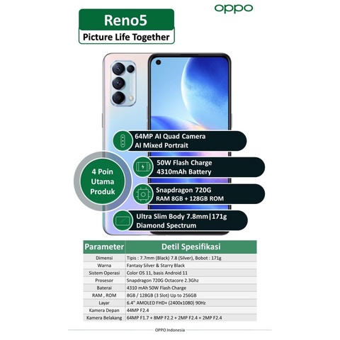 Handphone Oppo Reno 5 New Ram 8 gb