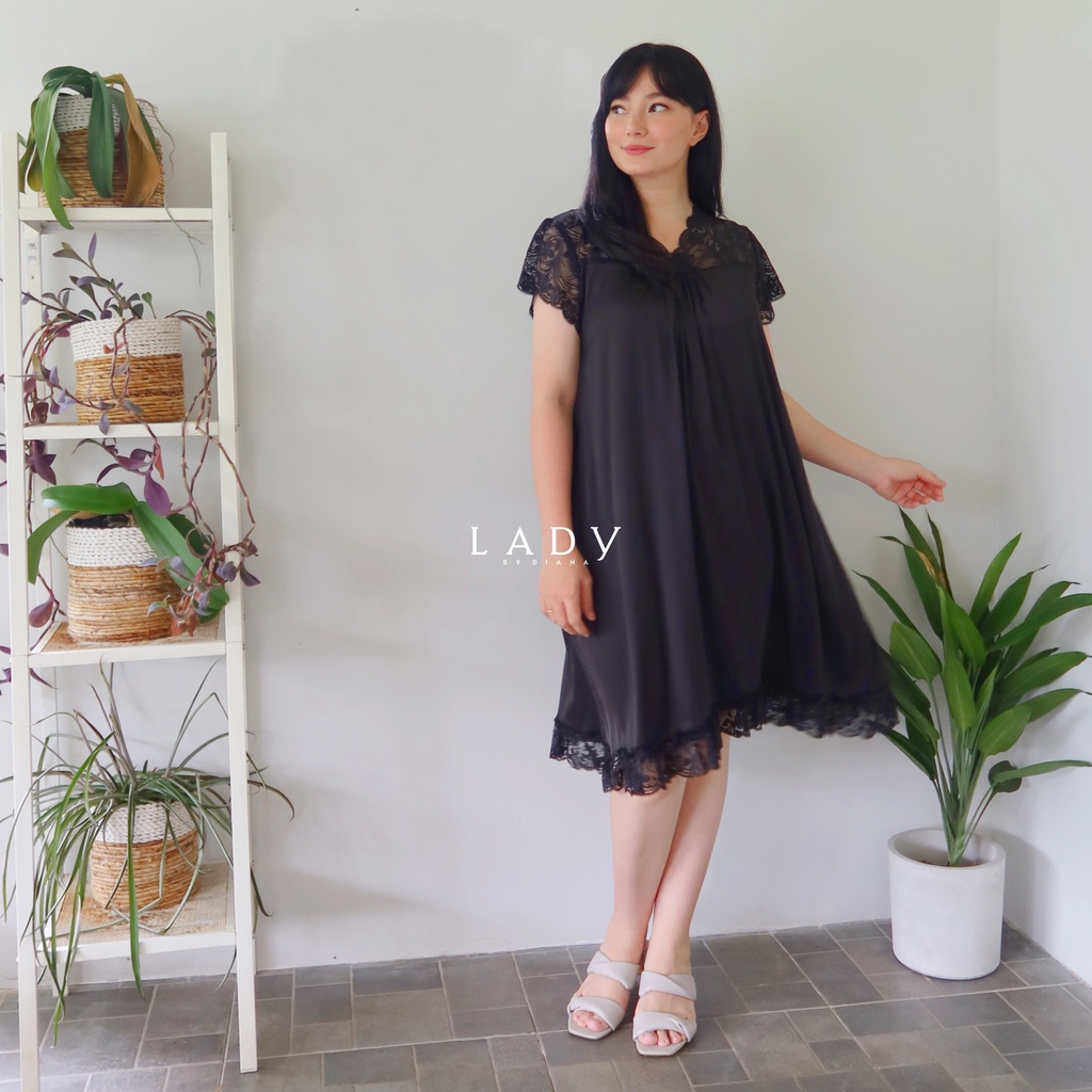 Ladybydiana NEW IRISH BLACK SLEEPWEAR Dress Wanita Baju Tidur Sexy Bahan Armany Silk Adem Nyaman Busui Friendly