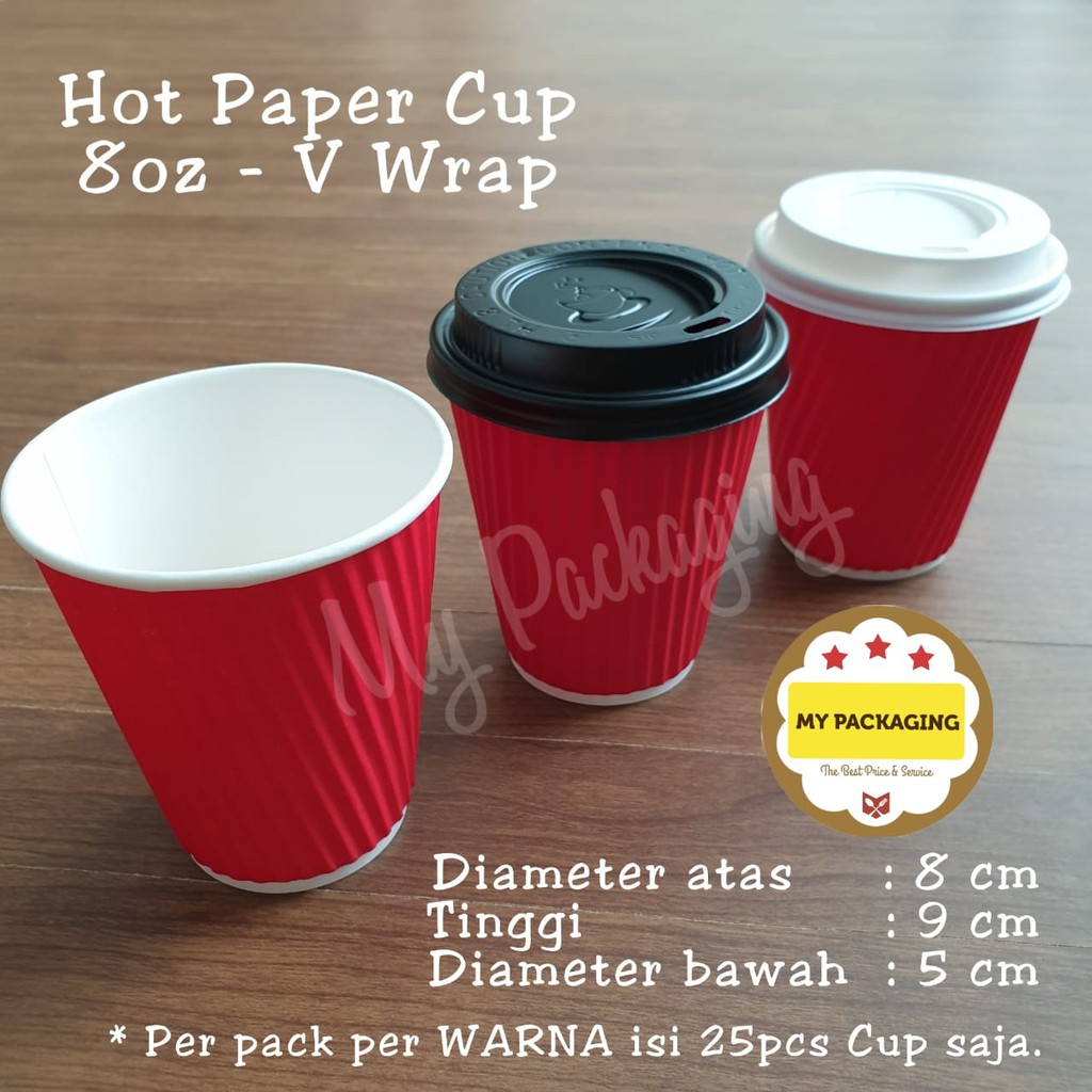 Hot Paper Cup Gelas Kopi 8oz V Wrap Barrier 210gsm TEBAL - isi 25pcs/pack