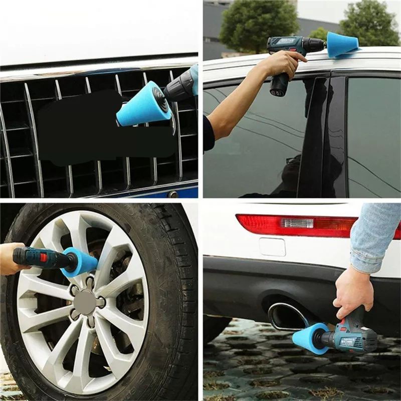 Foam Sponge Polishing Cone Busa poles kerucut pelek roda Shaped Buffing Pads bor wash wax pad buff buffing Hub Roda Mobil