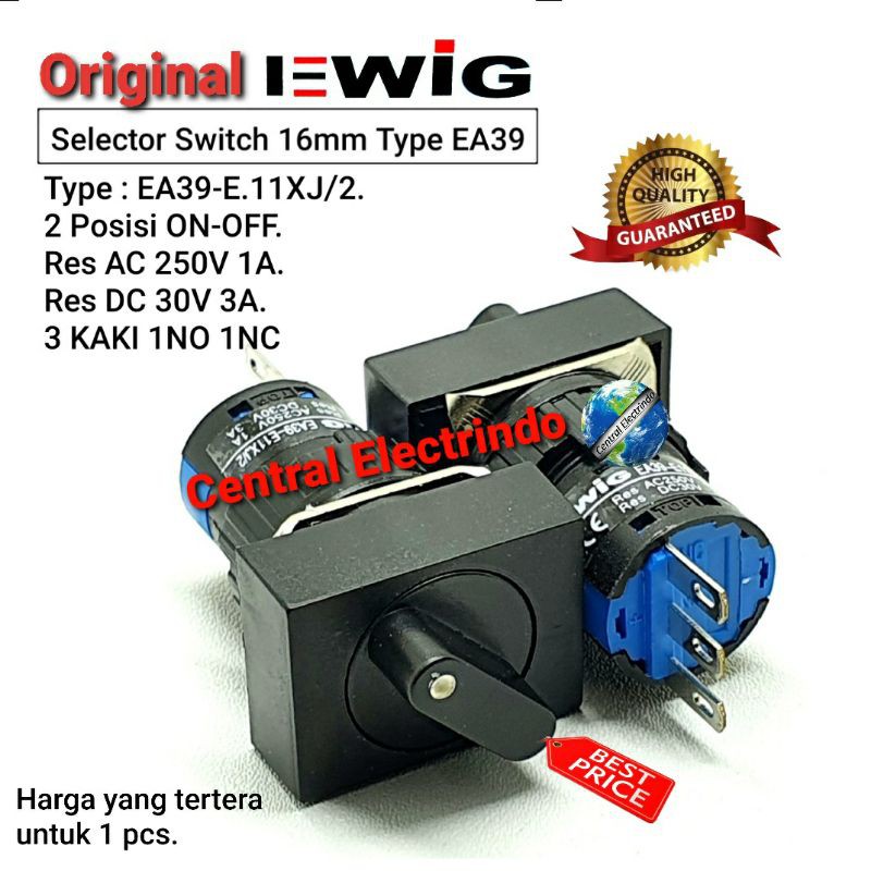 Selector Switch Kotak 2 Posisi EA39-11XJ/2 16mm 3Kaki 1NO/1NC.