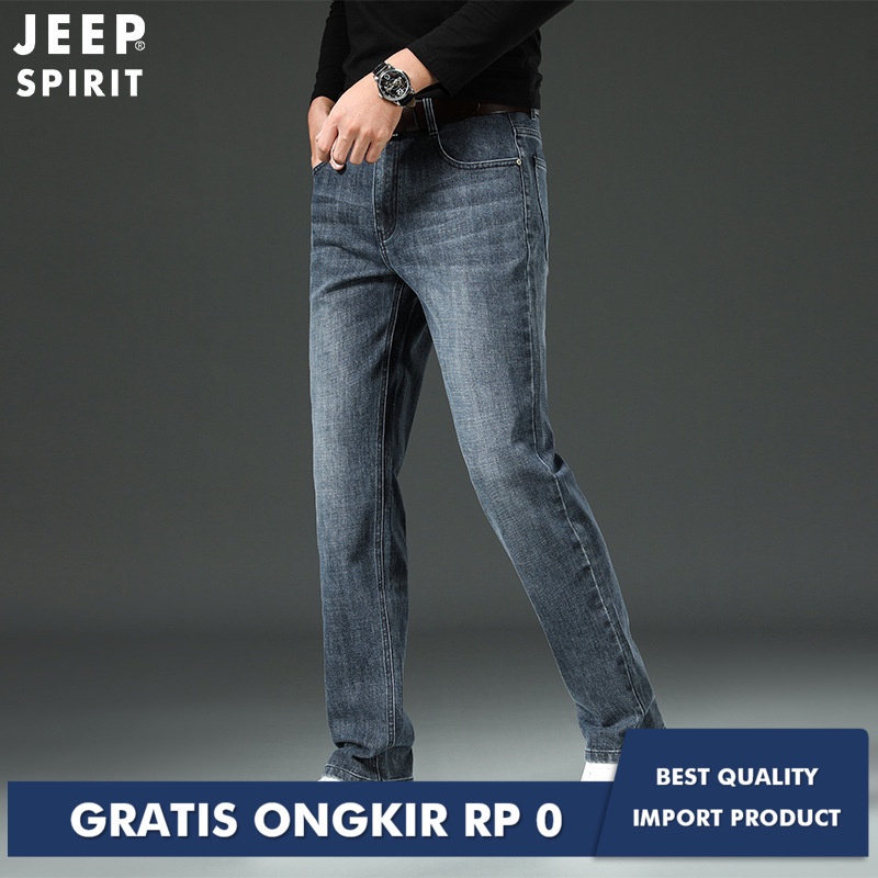 Denim Stretch Jeep Spirit Jeans Pria Slim Kasual 2021 Musim Gugur New Elastik Lurus Celana Embroider