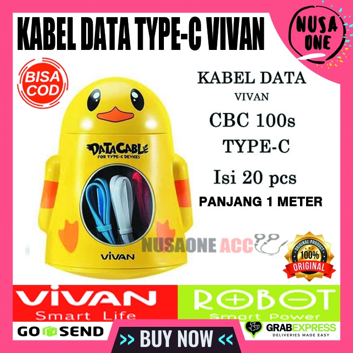 KABEL DATA TYPE-C VIVAN CBC100S CABLE DATA COLORFUL VIVAN 2.4 A KABEL DATA TYPE C FAST CHARGING VIVA
