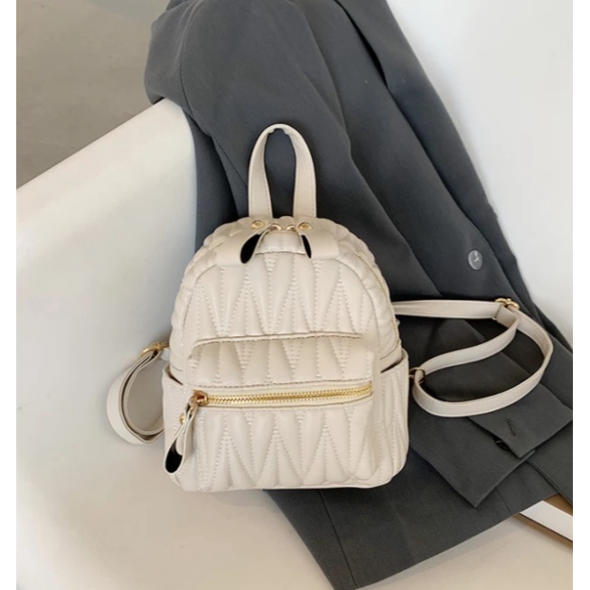 S_s 010 Tas Ransel Mini Multifungsi Motif Terbaru-Krem