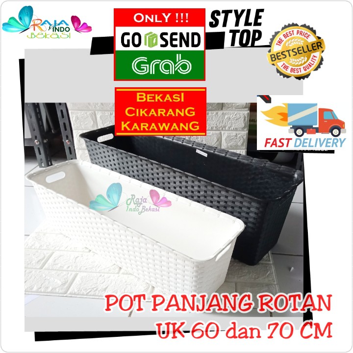 Pot Panjang 60 70 Putih Hitam - Cjp Pot Kotak Persegi Panjang Rotan 60 70 Cm Citra Jaya Plastik