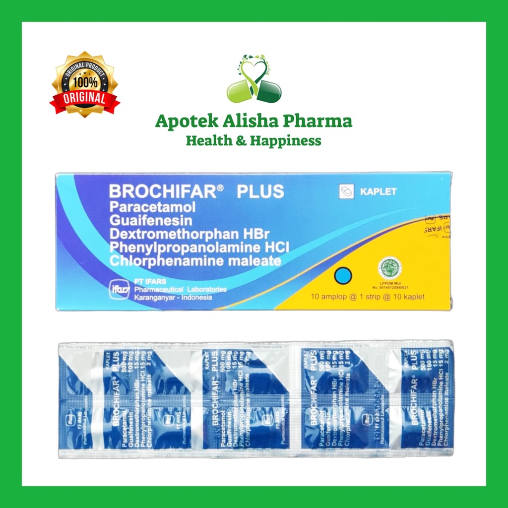 BROCHIFAR PLUS Strip 10Tablet-Brochifar Plus Tablet Obat Batuk Kering Tidak Berdahak/Alergi/Flu/Pilek/Hidung Tersumbat/Panas Demam/Brochifar Plus Biru Tablet