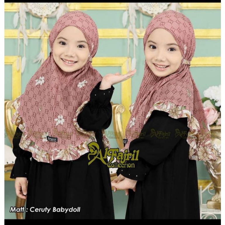 Hijab Plisket Anak - Hijab Bergo Plisket Motif Bunga - Hijab instan plisket anak
