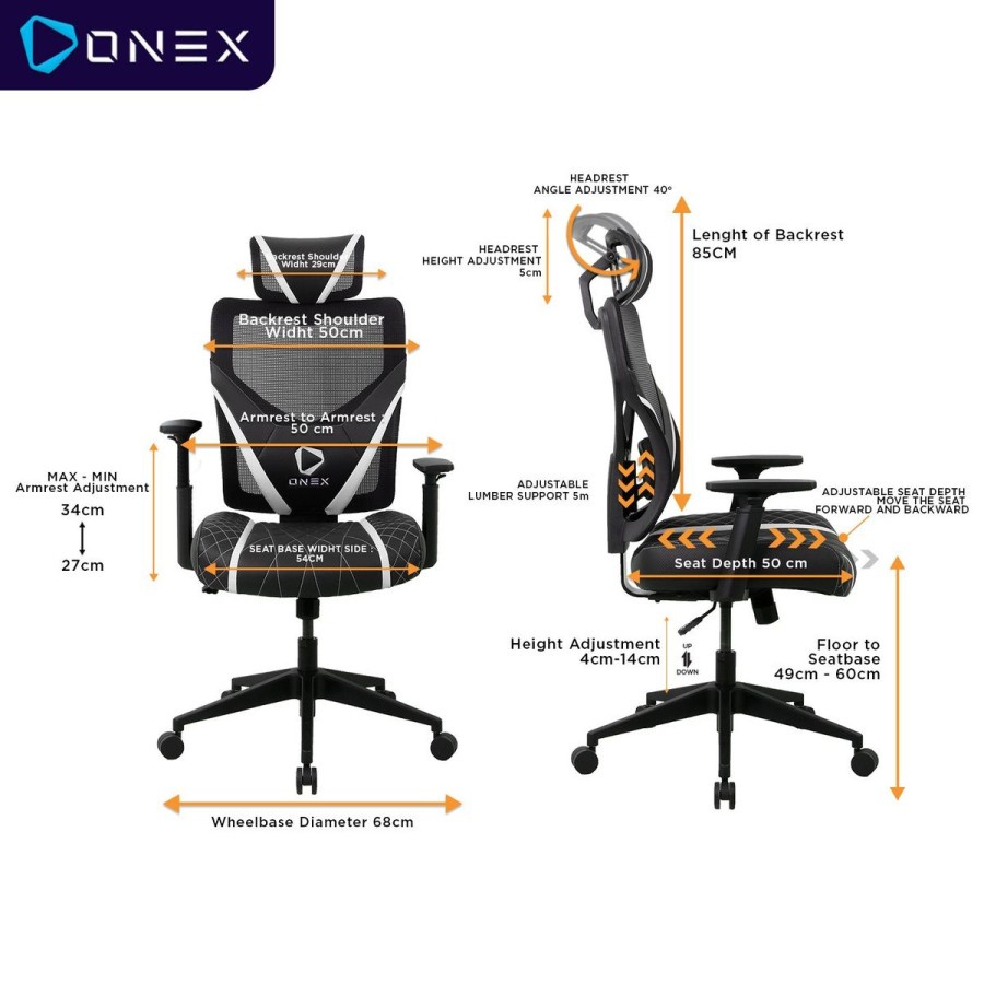 Kursi Gaming ONEX GE300 Premium Quality Mesh Gaming Chair - White