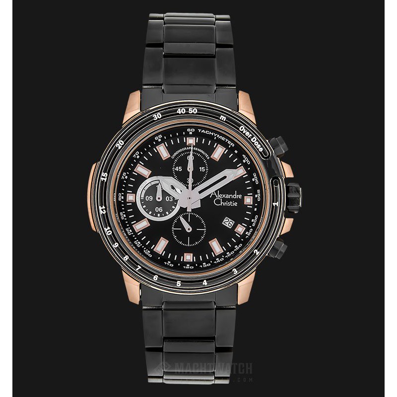 Alexandre Christie AC 6475 MC BBRBA Chronograph Men Black Dial Black Stainless Steel Strap