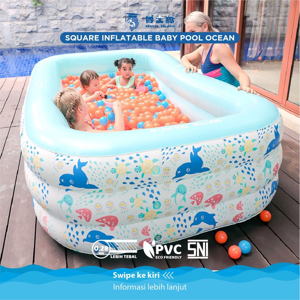 Doctor Dolphin Square Inflatable Baby Pool DD02106/DD02104/DD02105/DD2006 - Kolam Renang Anak / Kolam Karet