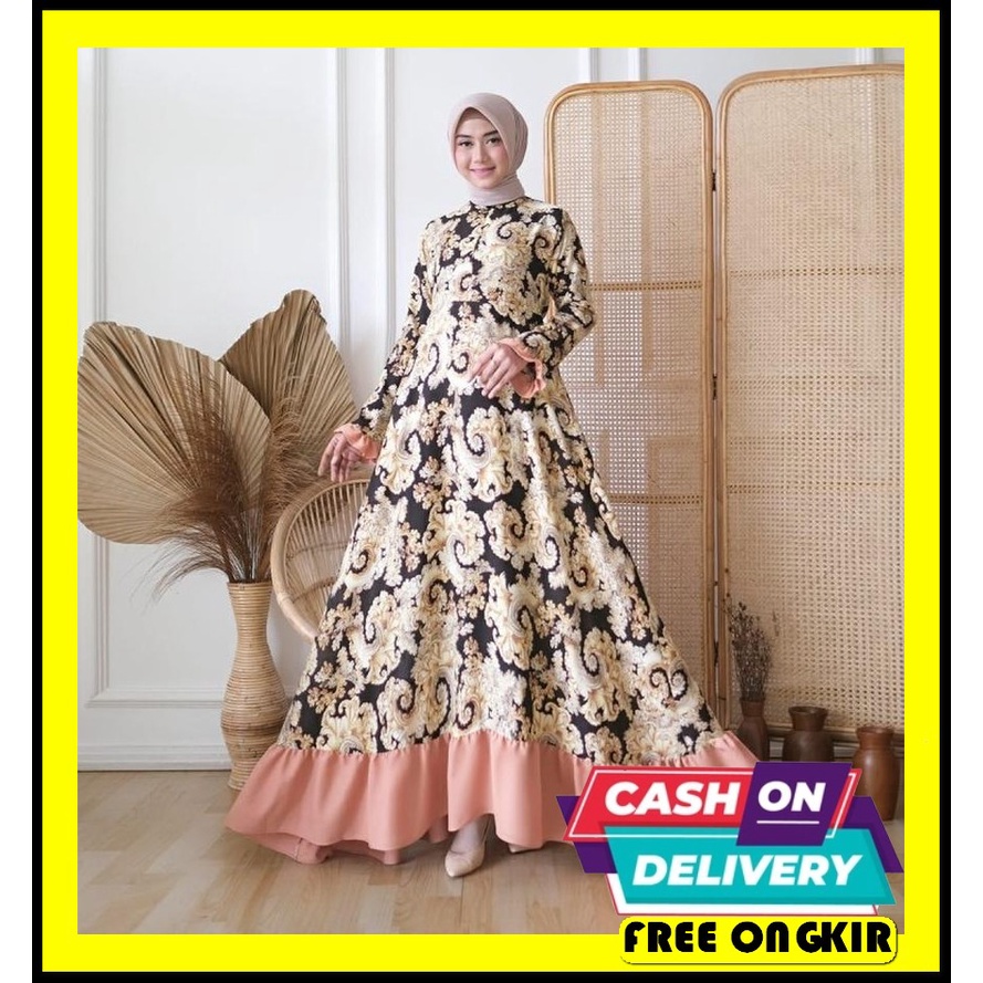 Dress Gamis Dres Polos Midi Susun Rayon Premium Import Kerah Tali Remp Bjd - Keyra Maxi Dress - Navy