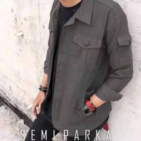 Dijual Jaket Trucker - Kemeja semi Parka pria murah - Grey M Limited