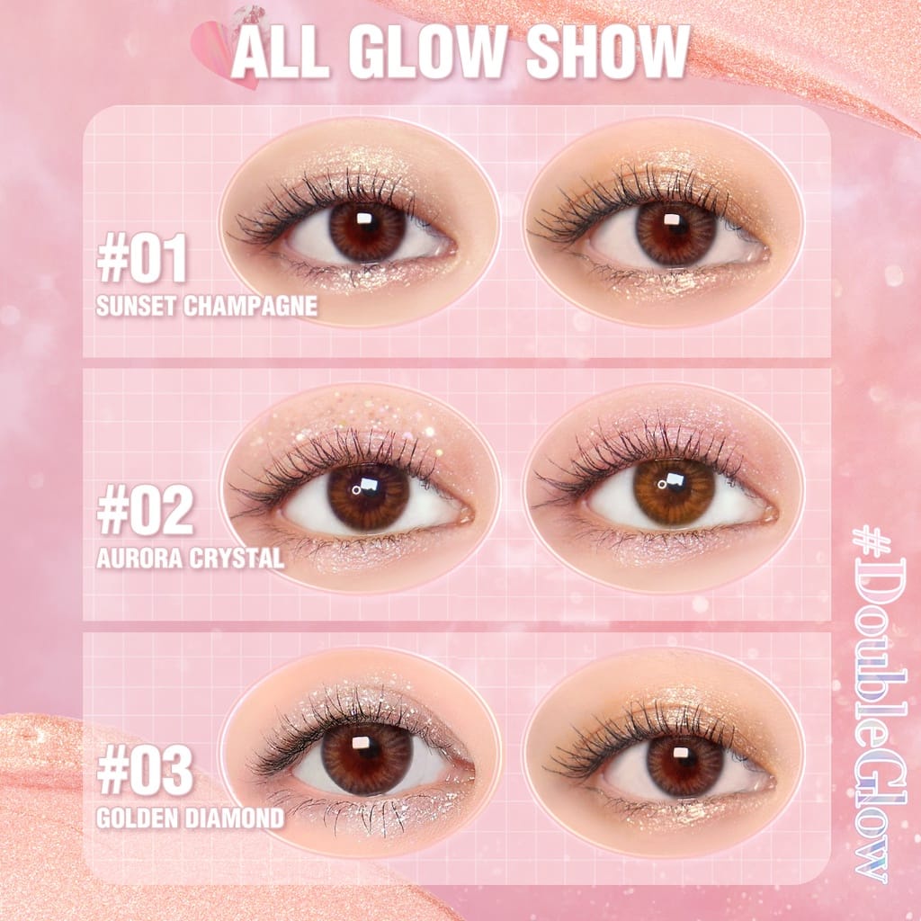 Pinkflash Double Glow 2 in 1 All Glow Liquid Eyeshadow Waterproof Eye Makeup High Pigment Lightweight 3 Colors