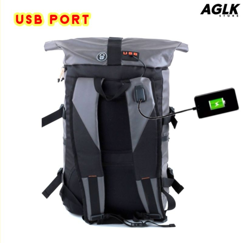 Tas Ransel Laptop Kuliah Carrier BACKPACK - Soul GREY BLACK Tas Punggung Pria Usb Slot Waterproof