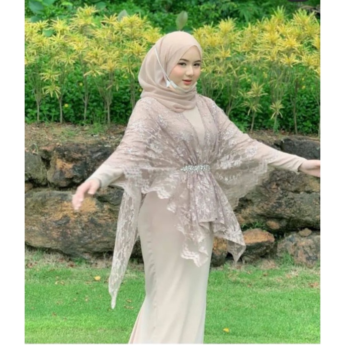 Setelan Inner dress & Outer brokat lace/ Dress pesta brokat lace