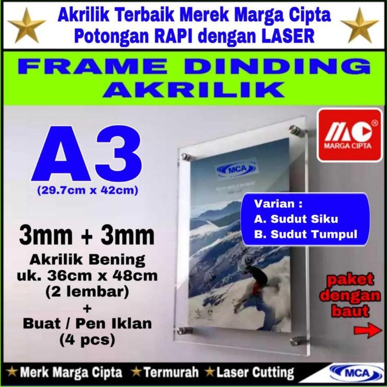 Jual FRAME AKRILIK A3 (3mm+3mm) / Acrylic Frame / Frame Dinding / Marga
