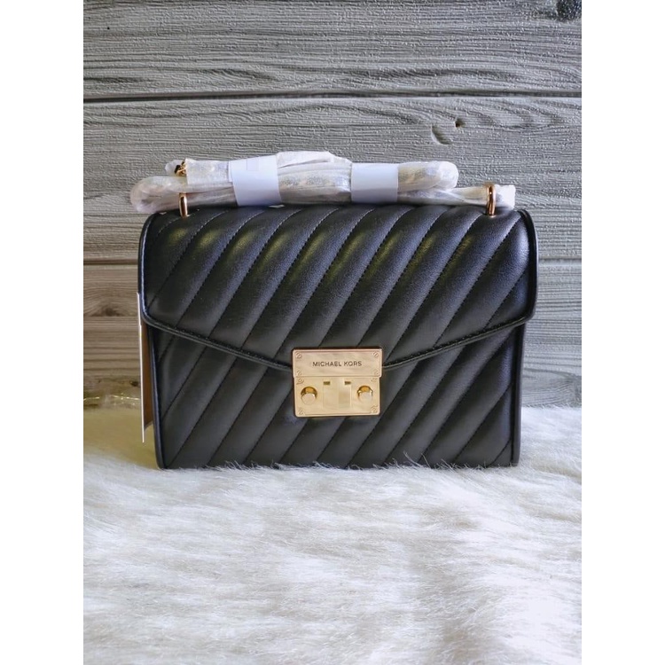 TAs MichaelKors mk Rose Medium Flap Shoulder Black Gold/silver