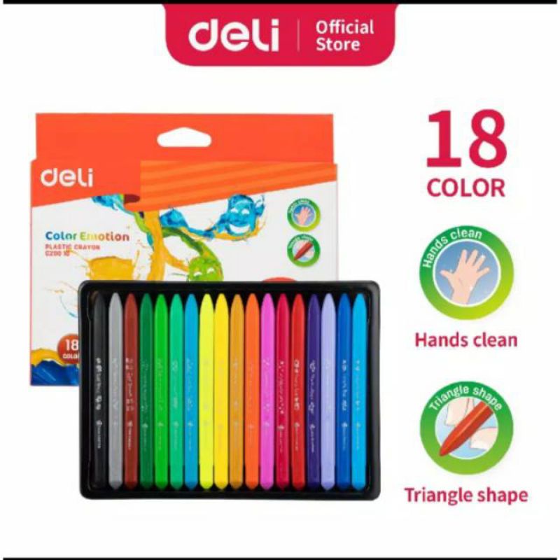 

lDeli Krayon Sekolah 18 Warna Cerah Bentuk segitiga ergonomis tidak beracun EC20010