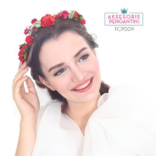[PRODUK TERBATAS] BANDO WANITA FLOWER CROWN MAHKOTA BUNGA HAIRPIECE MERAH FCP009
