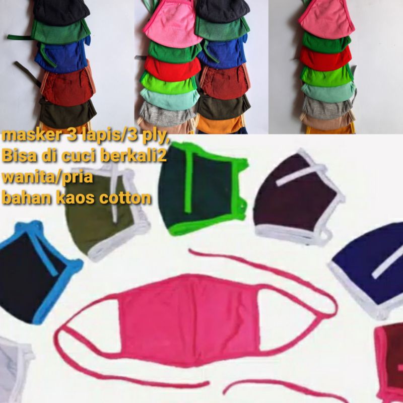 MASKER KAIN 3 LAPIS/3PLAY,earloop,cantolan kuping+hijab tali