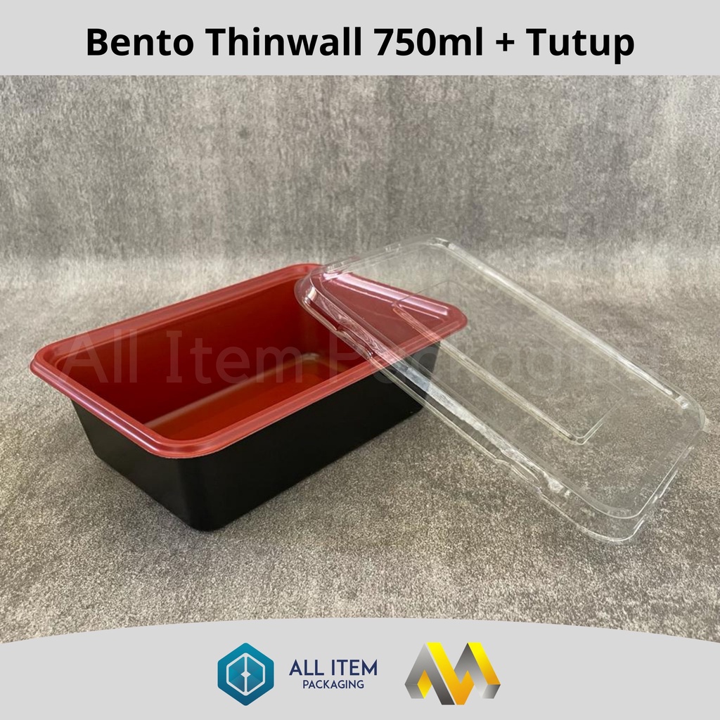 Bento Thinwall MKP 750ml / Kotak Makan Plastik + Tutup @25 Pcs