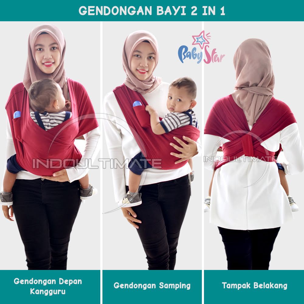 2in1 Gendongan Bayi Kaos Geos Gendongan Kantong BABY STAR / BRIGHT STAR Gendongan Depan Bayi BY-76