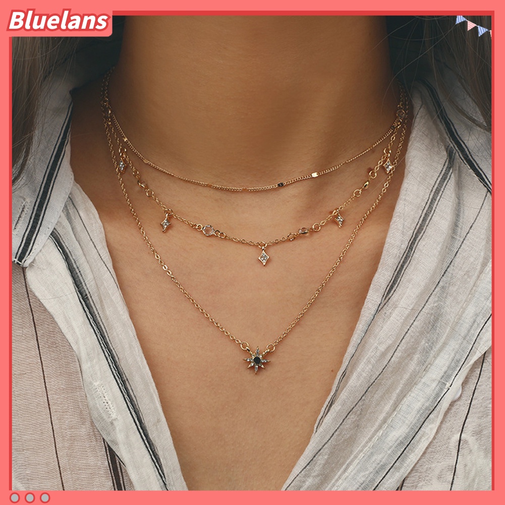 Bluelans Women Multi Layer Rhinestone Inlaid Star Pendant Chain Necklace Jewelry Gift