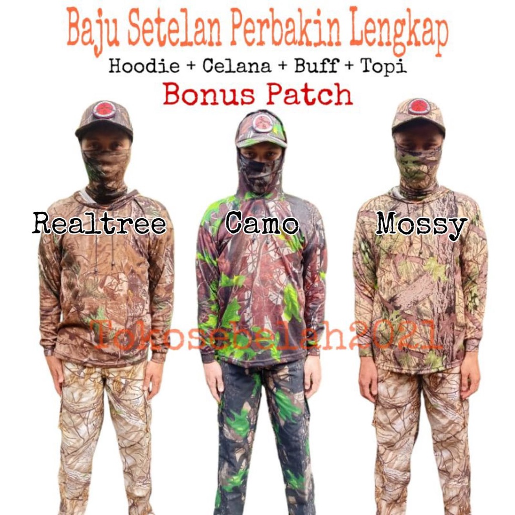 Setelan Camo Satu Set Baju Stelan Berburu Hunting Realtree Camo Mossy Perbakin Set 5 Pcs Lengkap Mur