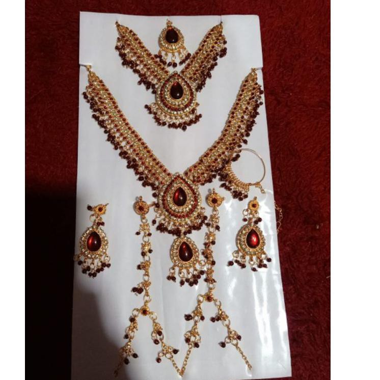 Diskon Spesial! kalung set marun/gold/hijau/perhiasan india/kalung india