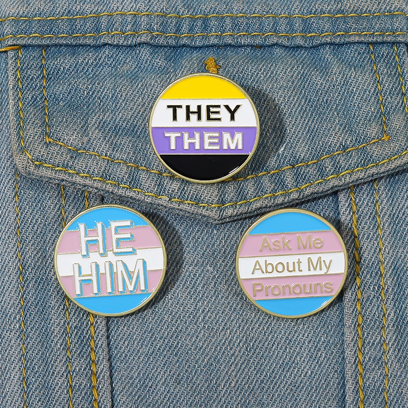 Bros Pin Enamel Desain Kartun HE HIM THEY THEM THEM Untuk Hadiah