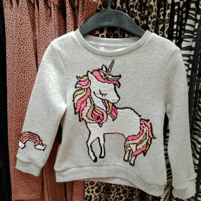 Sale hnm sweatshirt anak perempuan motif unicorn grey (3-4y)