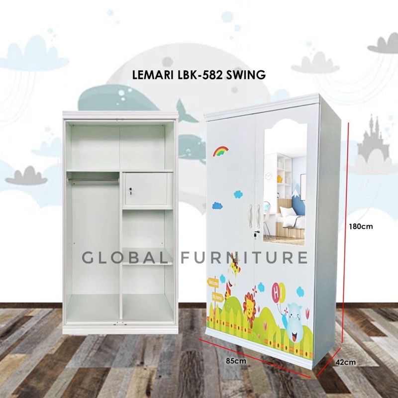 lemari pakaian besi/lemari pakaian besi karakter/lemari pakaian import/lemari baju/lemari besi slidi