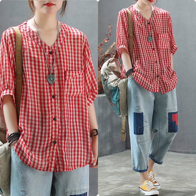 Shirt kotak / vneck kotak / blouse square / atasan lengan pendek / K 1239